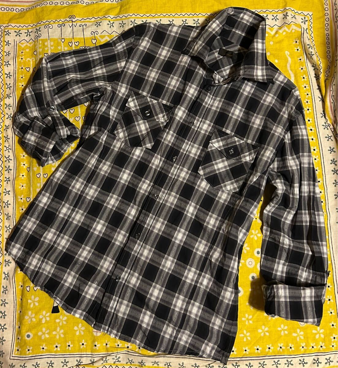◆美品◆ TETE HOMME テットオム チェック 長袖シャツ Lサイズ モノトーン系◆メンズ シャツ◆拍卖
