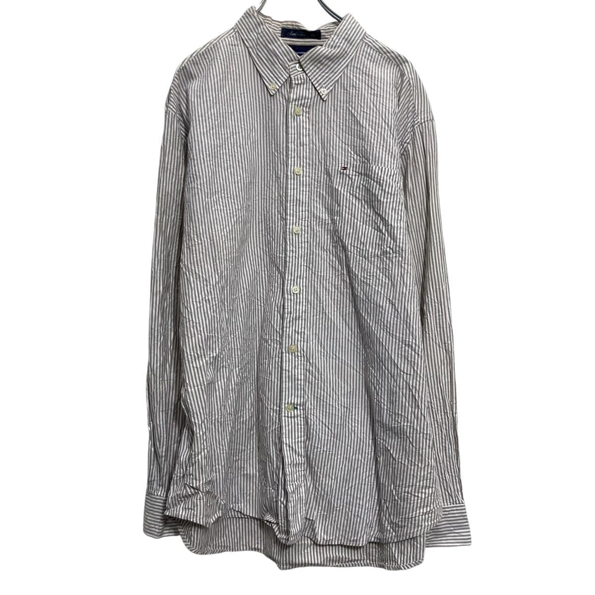 TOMMY HILFIGER 長袖 ストライプシャツ XL ベージュ ビッグサイズ トミーヒルフィガー ポケット 古着卸 アメリカ仕入 a701-7503拍卖