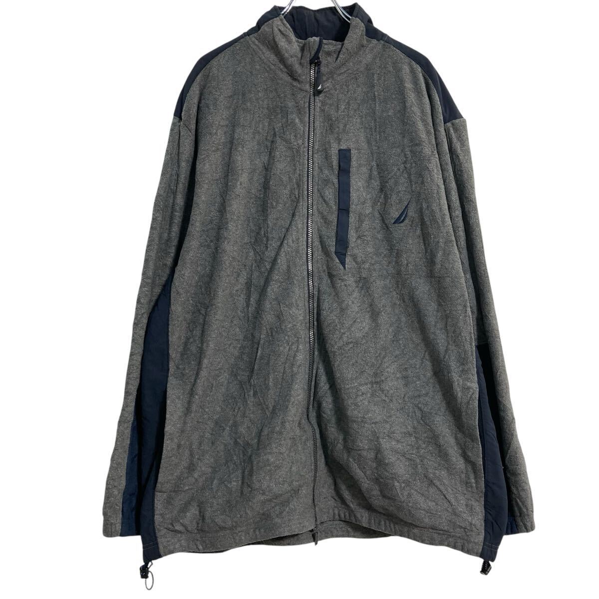 NAUTICA フリース ジャケット XXL チャコールグレー ノーティカ フルジップ ドローコード ビッグサイズ 古着卸 アメリカ仕入 a702-5094拍卖