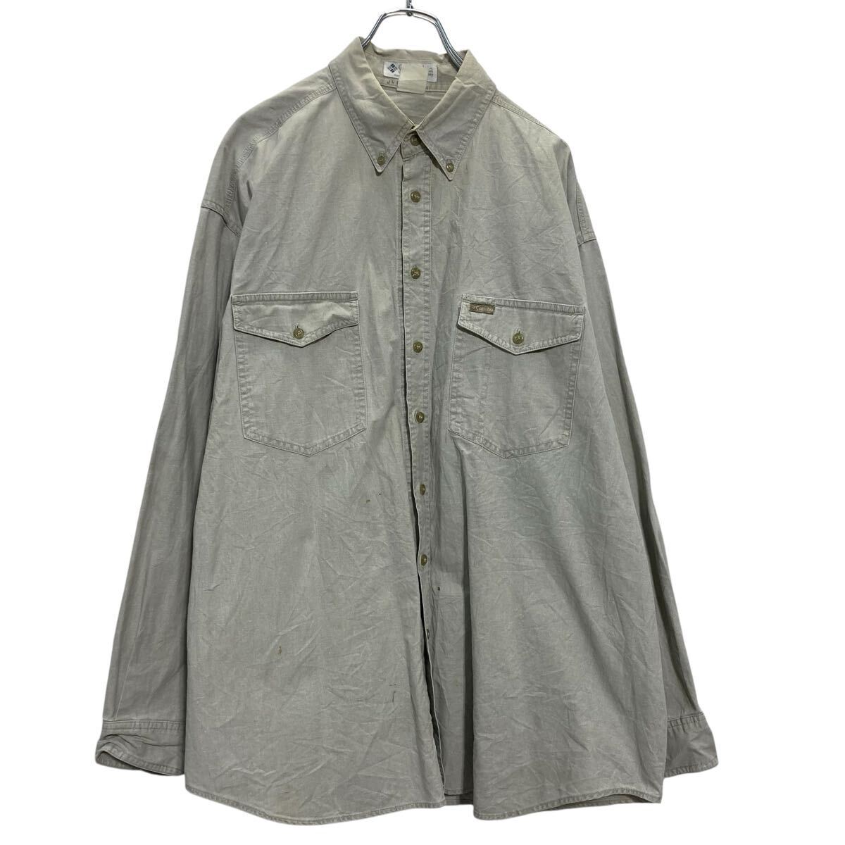 Columbia 長袖 無地シャツ 3XL~ グレー コロンビア ビッグサイズ ダブルポケット 古着卸 アメリカ仕入 a702-5385拍卖