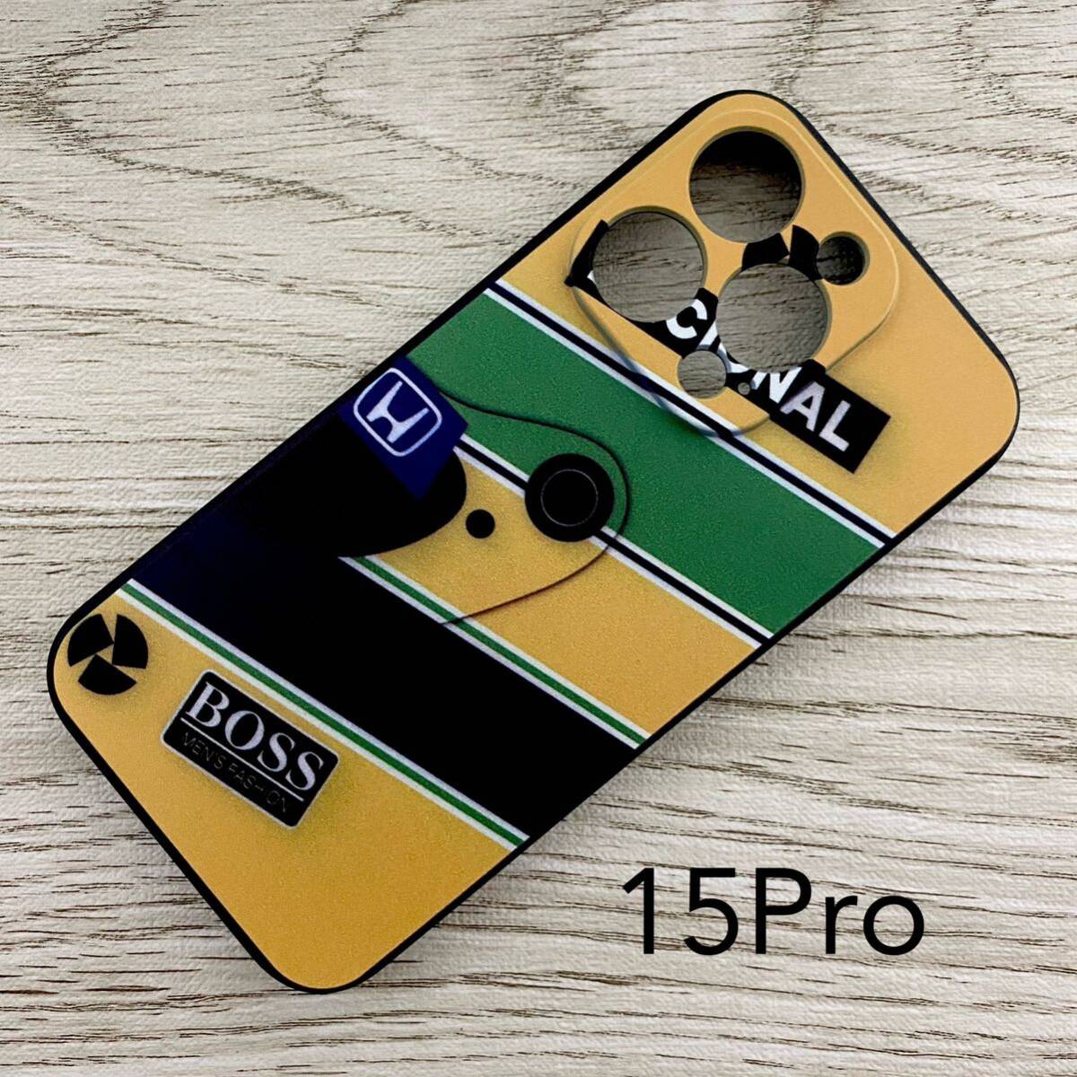 アイルトン・セナ ヘルメット デザイン iPhone 15 Pro ケース F1 マクラーレン ホンダ ブラジル スマホ拍卖