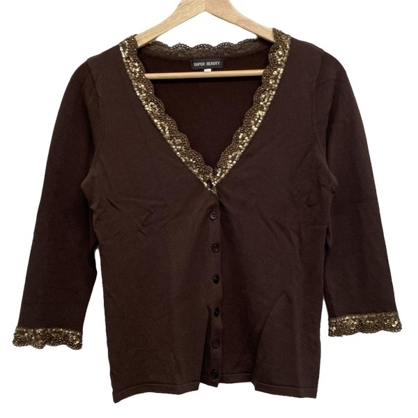 スーパービューティー SUPERBEAUTY カーディガン サイズ40 M - ダークブラウン レディース 長袖/スパンコール/ビーズ 美品 トップス拍卖
