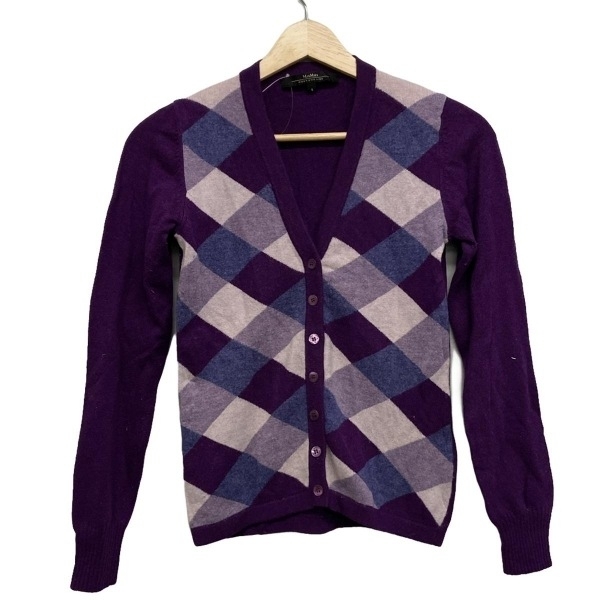 マックスマーラウィークエンド Max MaraWEEKEND カーディガン サイズS - パープル×白×マルチ レディース 長袖/アーガイル トップス拍卖