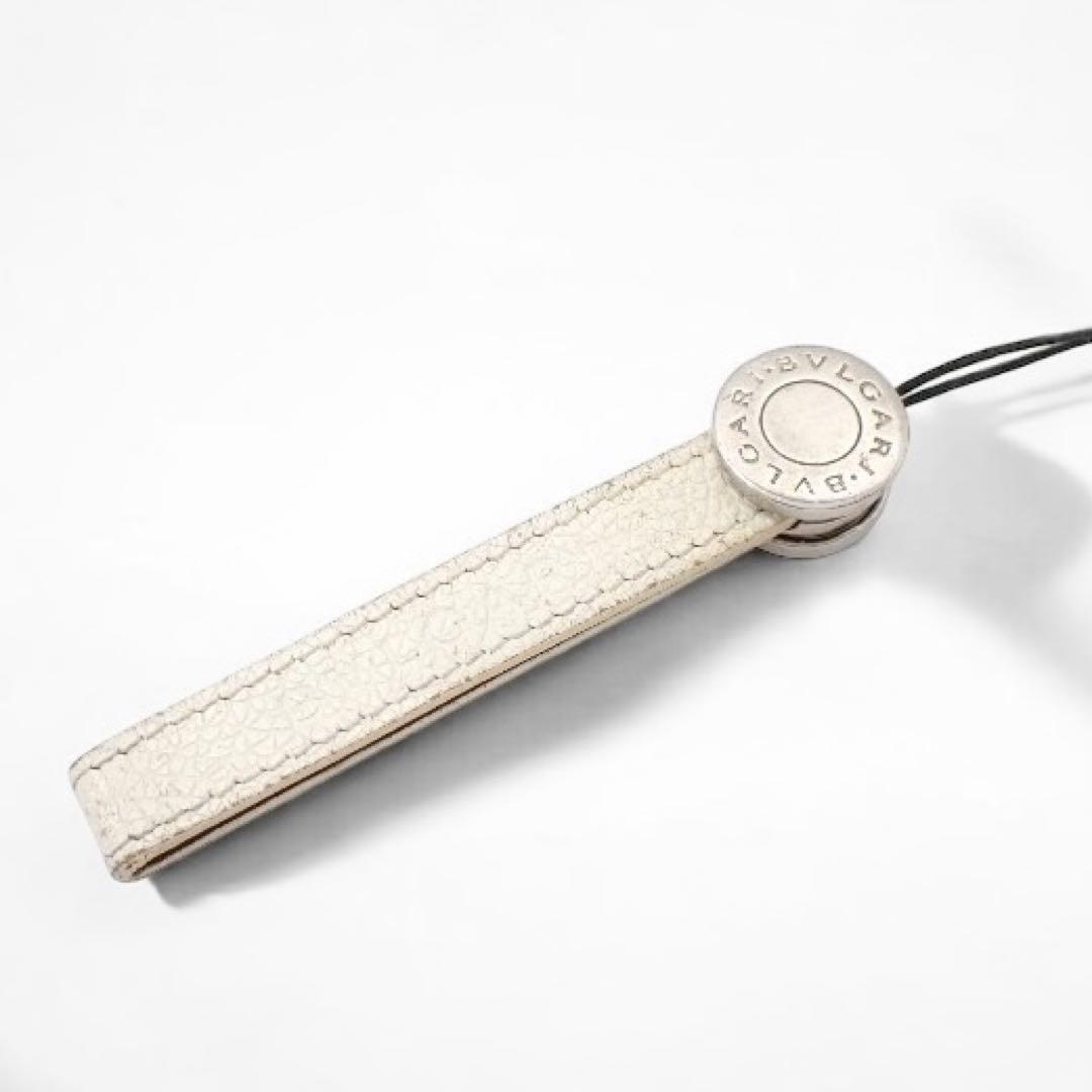 BVLGARI ブルガリ チャーム ストラップ サークル ラウンド レザー メンズ レディース ユニセックス ホワイト シルバー ブラック 2548拍卖