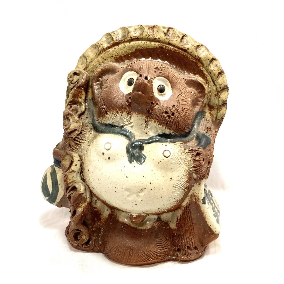 *信楽焼 たぬき 置物 高さ約25cm 縁起物 陶器製 タヌキ 狸 飾り 千客万来 商売繁盛 招福開運 インテリア 骨董拍卖