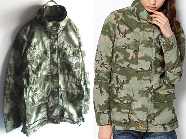 REMI RELIEF × Ray BEAMS レイビームス別注 レミレリーフ 星条旗ライナー付 カモフラ ハワイアン迷彩 フラワースタッズ M-65 ジャケット F拍卖