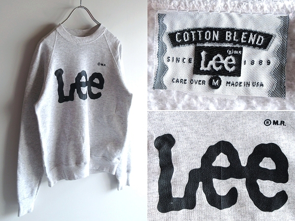 希少 80sビンテージ USA製 Lee リー デカロゴ ロゴプリント ラグラン スウェット トレーナー M ライトグレー 杢グレー拍卖