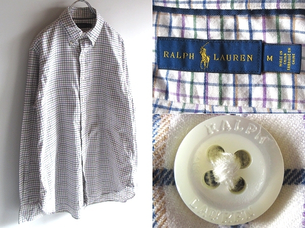 ネコポス対応 RALPH LAUREN ラルフローレン コットン チェック柄 ライトフランネルシャツ BDシャツ M ホワイト マルチカラー 国内正規品拍卖