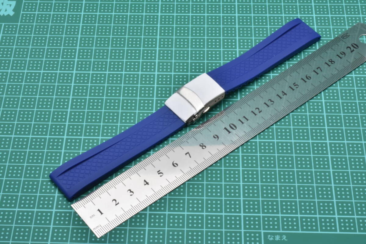メーカー不明 ラバーベルト プッシュタイプバックル 取付幅20mm ブルー拍卖