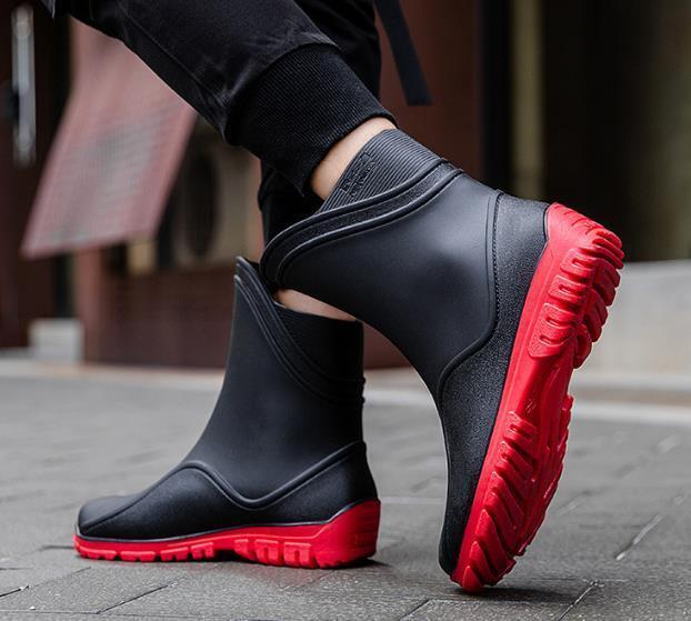 メンズ レインシューズ ショット丈 レインブーツ 防水 防滑 雨の日 アウトドア 作業靴 釣り 登山 おしゃれレッド拍卖