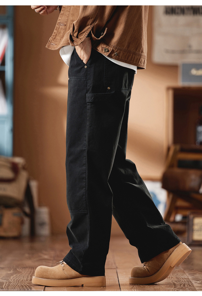 カーゴパンツ メンズ*新品 作業ズボン ロングパンツ ワークパンツ アウトドアパンツ ストレート黒拍卖