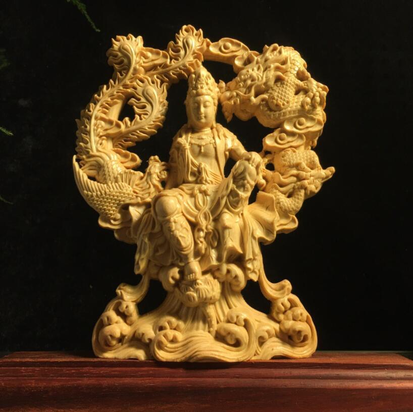 新入荷★観音菩薩 木彫 縁起物 細密彫刻 龍鳳呈祥-自在観音 仏像 置物拍卖