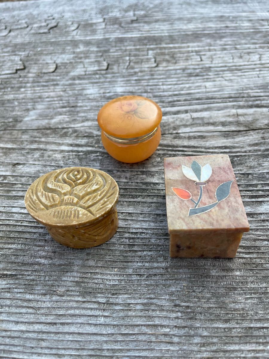 石の置物 ビンテージ おまとめ 小箱 お花のケース ストーン 小物入れ イタリア製 GENUINE ALABASTER アラバスター 雪花石拍卖