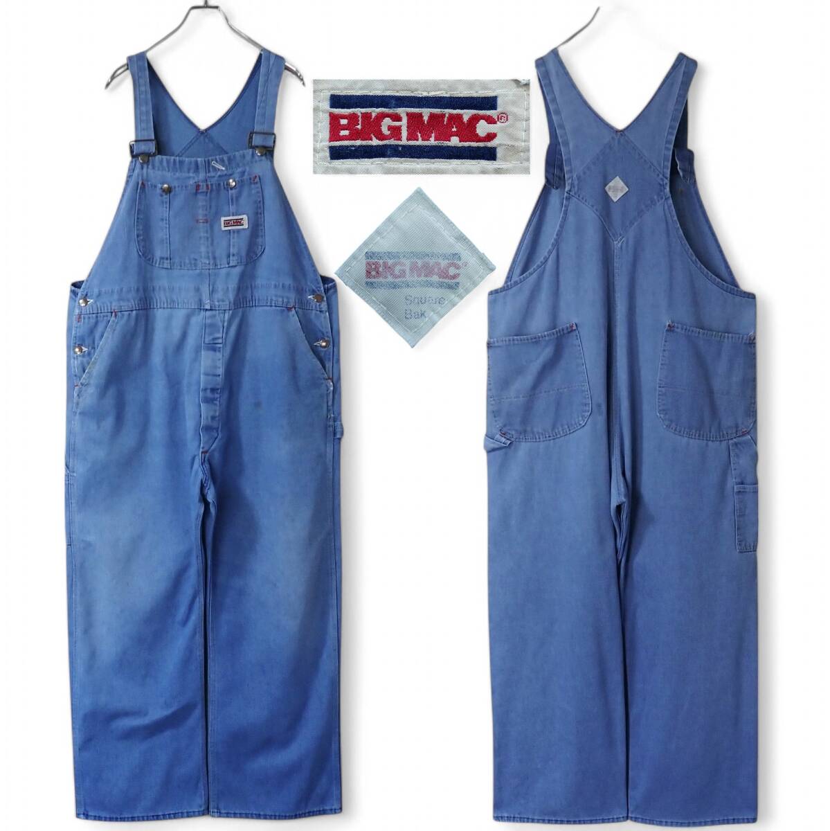 6431/BIG MAC USA製80sビンテージ オーバーオール(W118cm)●ボタンフライ デニム カバーオールワークパンツ サロペット ビックマック 古着拍卖