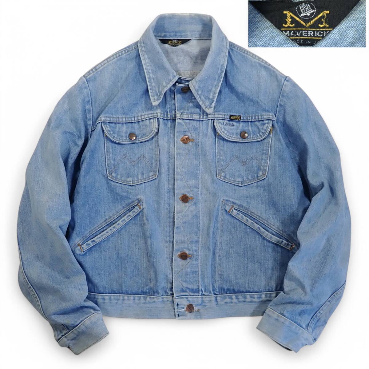 6408/MAVERICK BLUE BELL 三角タグUSA製 70sビンテージ デニム ジャケット●マーベリック G ジージャン トラッカー●洗濯プレス済●古着拍卖