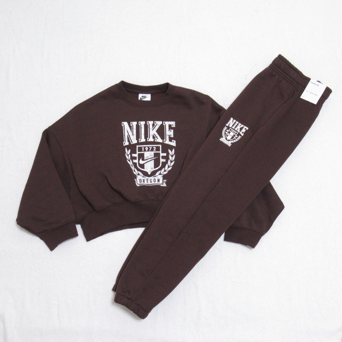 NIKE キッズ スウェット トレーナー パンツ セットアップ ブラウン 150 ナイキ トレンド 上下セット ルーズフィット FZ4722-227 FZ4720-227拍卖