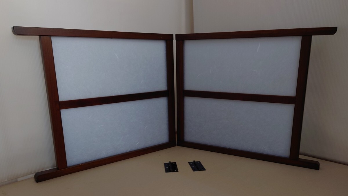 ミニ2連折り畳み式屏風 中部分アクリル板(和紙風)横型縦型 (後付け)丁番は、ご希望にお付けします。 木製 パーティション拍卖