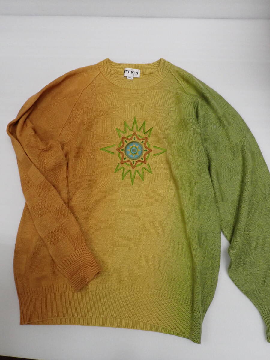 TEFTON テフトン グラデーション 刺繍 長袖ニット L メンズ 定形外郵便全国一律920円 H19-MA拍卖