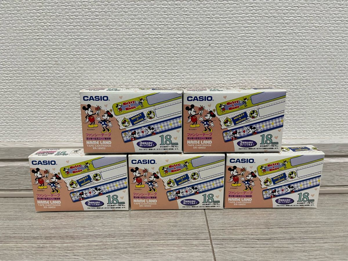 【未使用品・希少】CASIO NAME LAND 5個組 XR-18ND2 ミッキー&ミニー 黒文字 日本製 ネームランド テープカートリッジ ディズニー カシオ拍卖