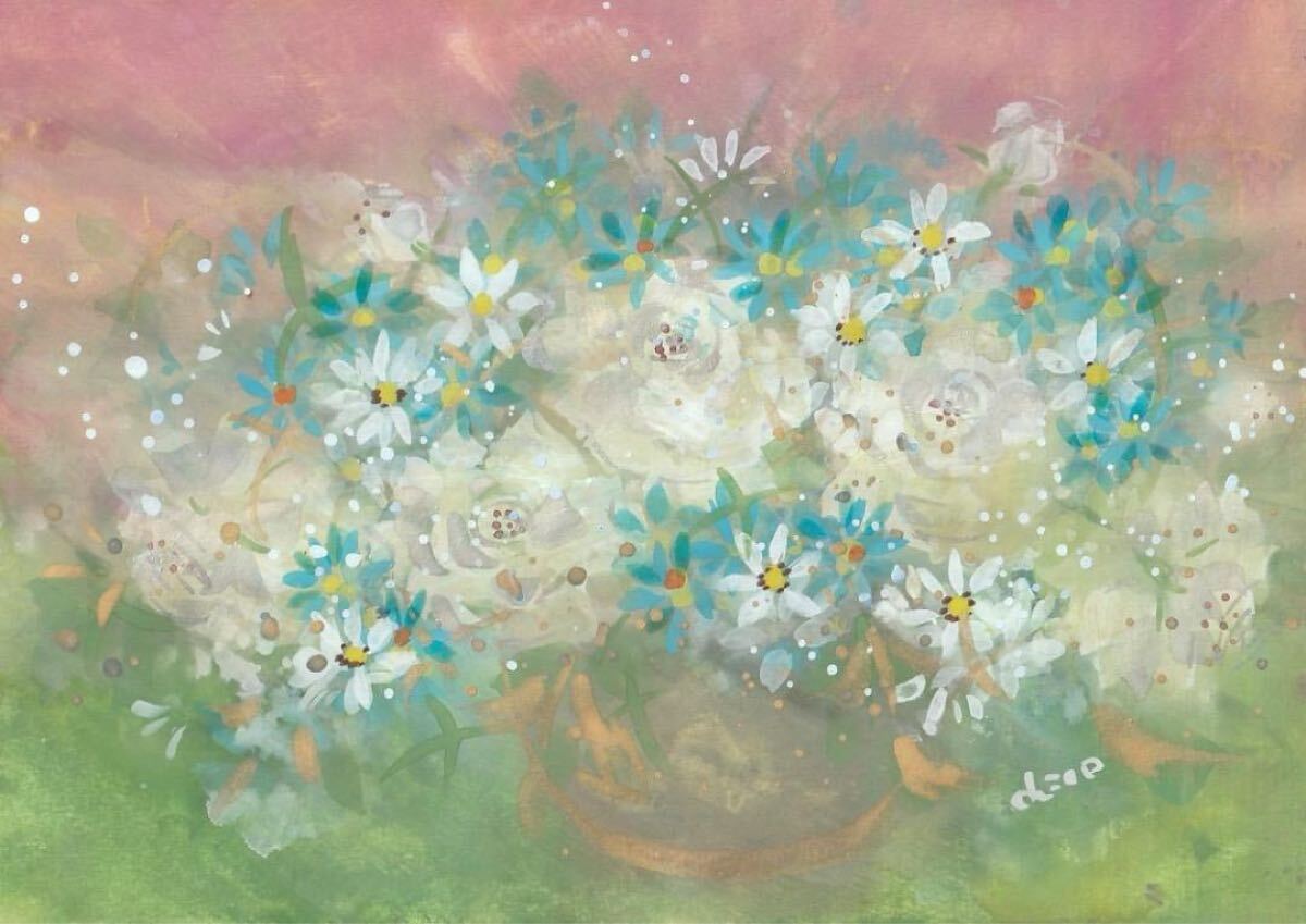【fairy flower】真作1点物 原画 絵画 直筆サイン A4サイズ 花 薔薇 ローザ 癒し 水彩画 送料無料拍卖