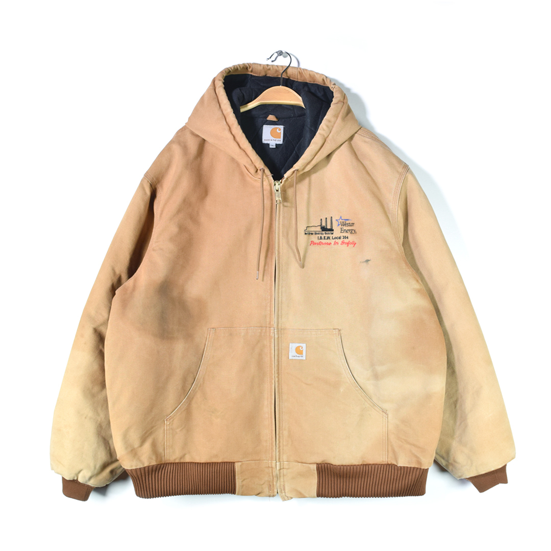 【送料無料】カーハート USA製 アクティブジャケット 雰囲気系 企業物 刺繍 フェード ヴィンテージ ダック ブラウンダック XL 古着 @DE0036拍卖