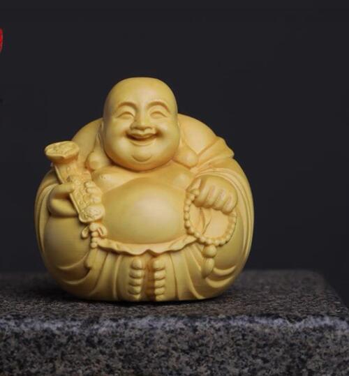 ★送料無料★柘植 木 可愛い布袋 仏具 仏像 置物 お守り 縁起物 枕本尊 丸い布袋 七福神 3.5cm拍卖