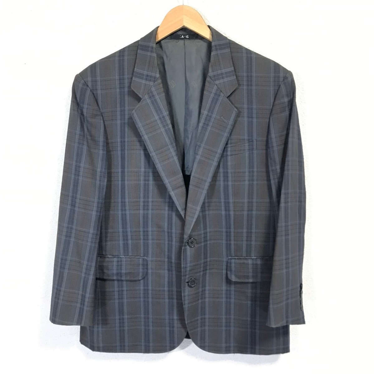 f1742dL 日本製 DAKS ENGLAND ダックス サイズ94 AB4 (L位) テーラードジャケット ブレザー チェック柄 グレー系 フォーマル メンズ拍卖