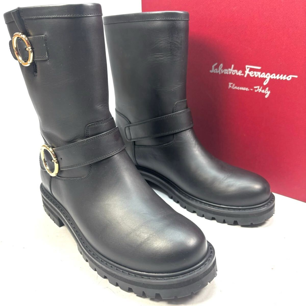 サルヴァトーレフェラガモ エンジニアブーツ ショートブーツ 6 1/2 24cm レディース 靴 シューズ ブラック 黒拍卖