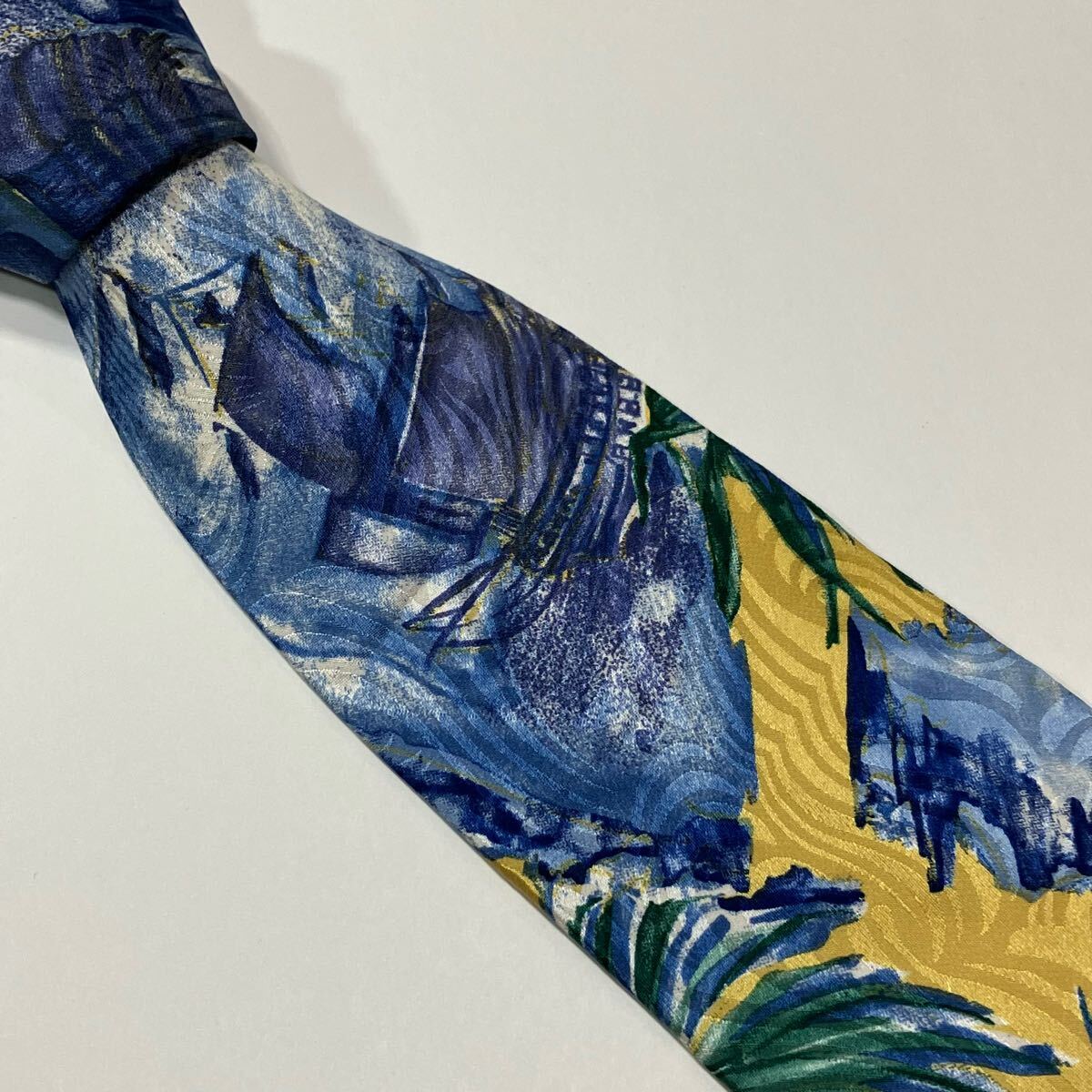 船 波 木 アート シルク ネクタイ 古着 453-11拍卖