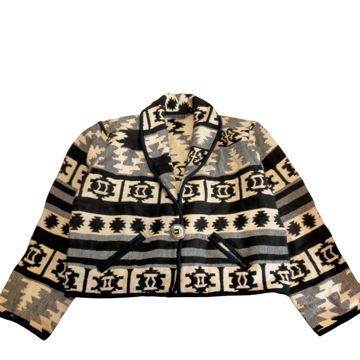 古着 new identity ゴブランジャケット 90s 00s ネイティブ柄 総柄 ショート丈拍卖