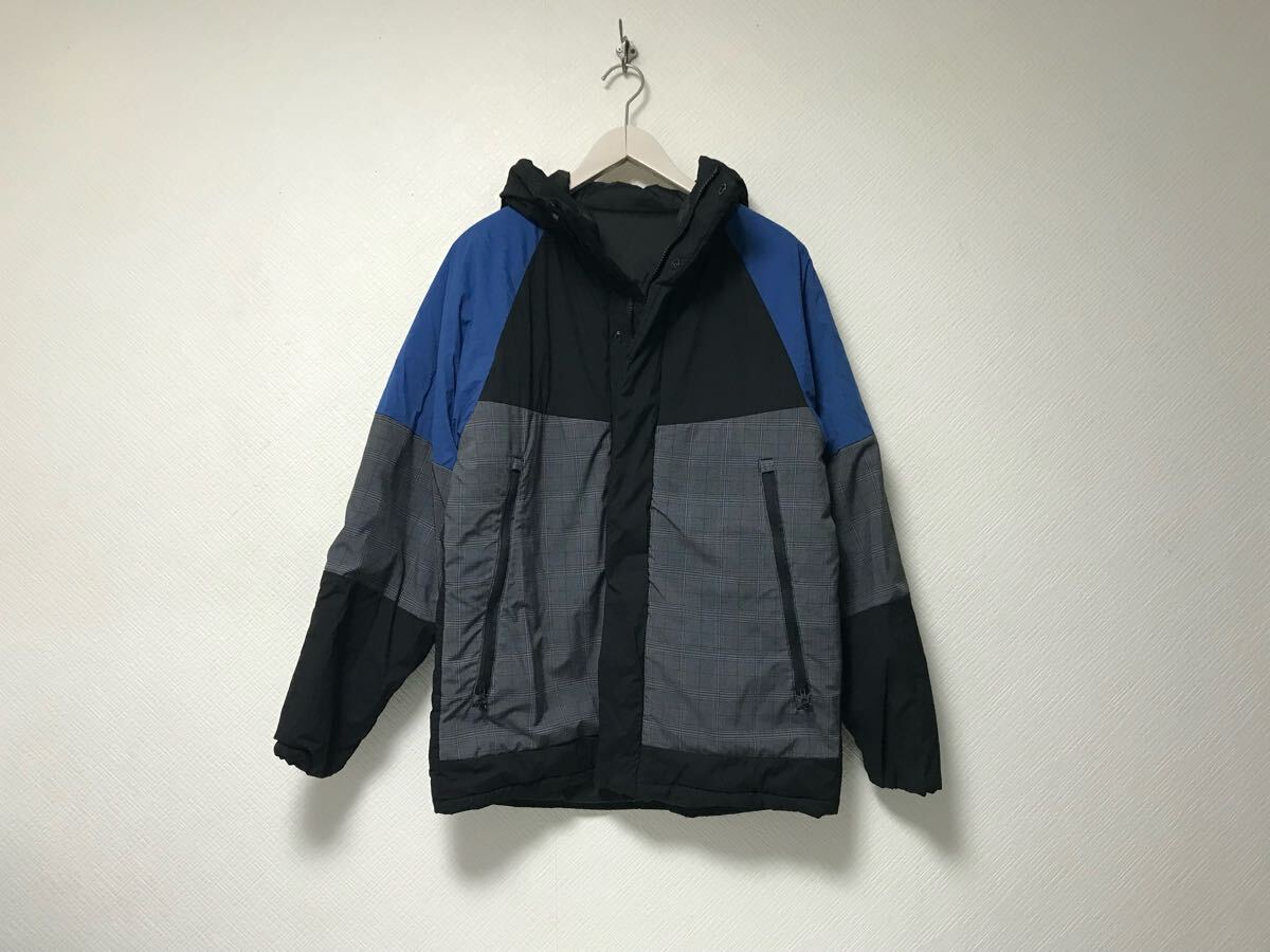 美品本物タケオキクチtkTAKEOKIKUCHIナイロンマウンテンパーカー中綿ダウン切り替えデザインジップジャケット長袖メンズL黒グレー柄青拍卖
