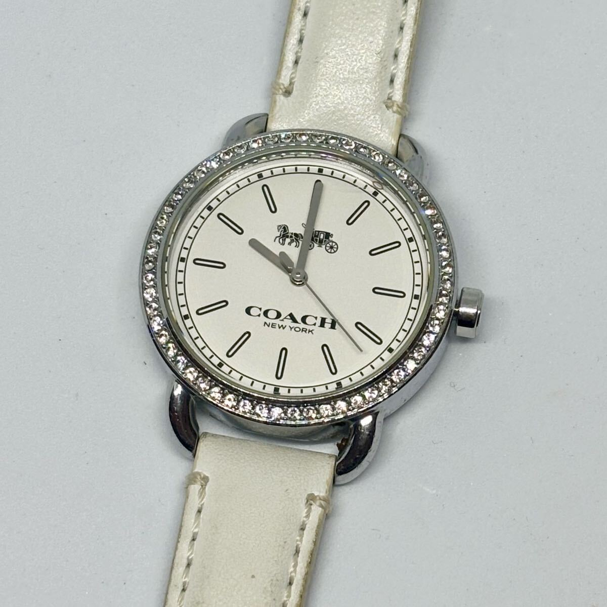 W106 COACH コーチ NEWYORK 腕時計 稼働品 クォーツ ステンレススチール ウォーターレジスタント ジェニュインレザー拍卖