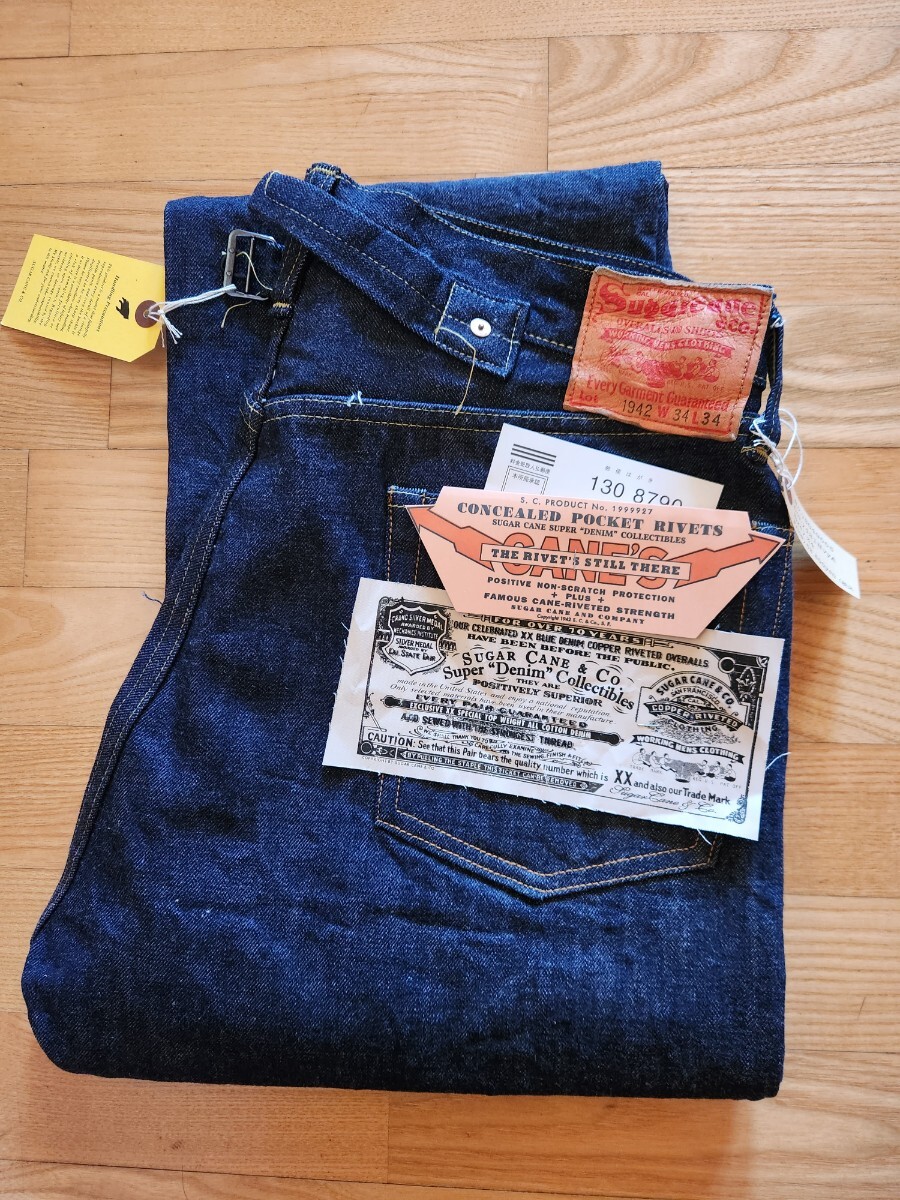 新作 送料込★東洋 SUGAR CANE シュガーケーン SC49005 14.25oz Super Denim Collectibler BLUE DENIM WAIST OVERALLS 1942年 MODEL W36拍卖