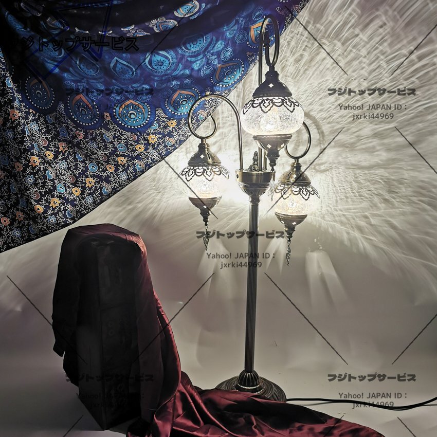手作りトルコランプ クラックガラス アンティーク風 タイプ テーブルライト 合金メッキ インテリア 間接照明 南トルコ細工 3灯式拍卖