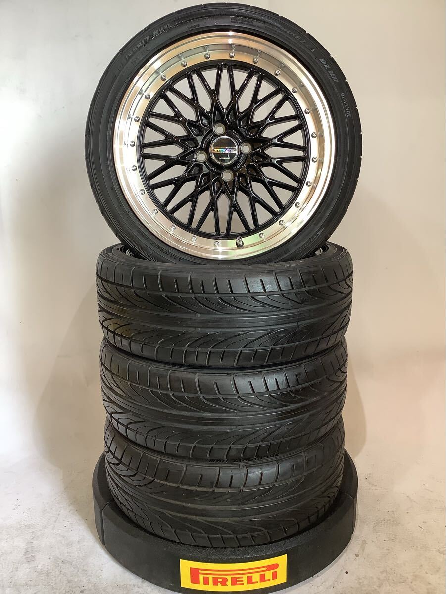 ★新中セット★AME STAINER シュタイナーアルミホイールセット 17×6.5J+45 100-4H DUNLOP DIREZZA 205/45R17 84W 新中セット4本拍卖