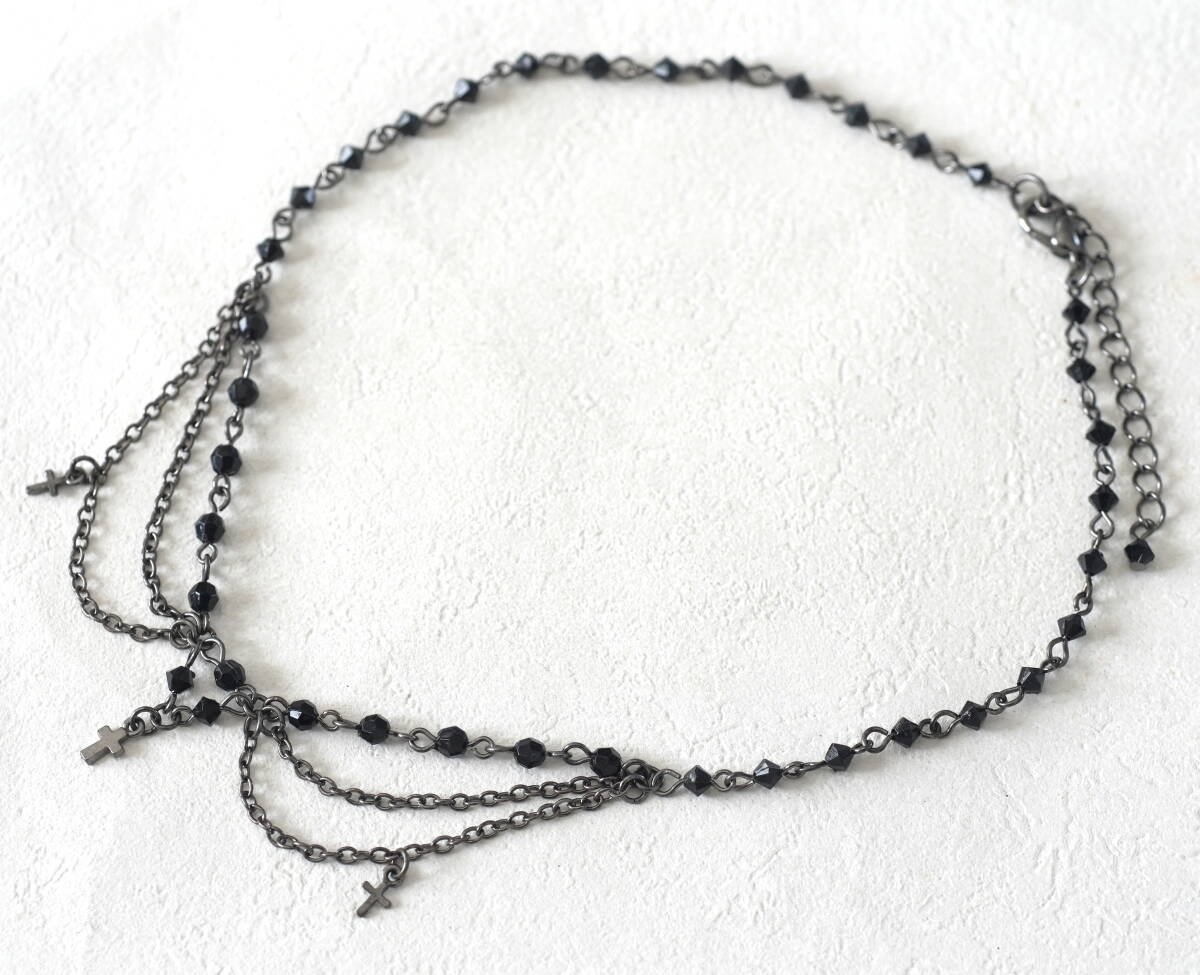 ゴシック 黒ビーズと十字架のネックレス クロス ゴスロリ チョーカー拍卖
