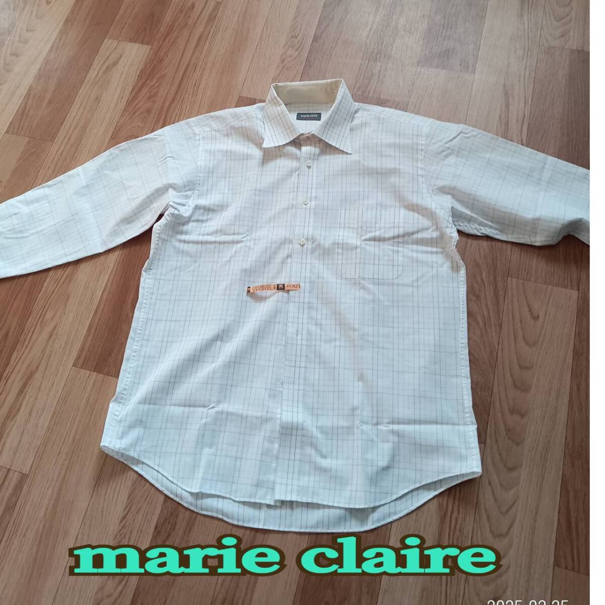 クリーニング済 ◆ marie claire ◆ 長袖 シャツ 42-83 白x赤x水色x青x黄色 チェック柄 ◆ マリ クレール ◆ メンズ トップス 拍卖