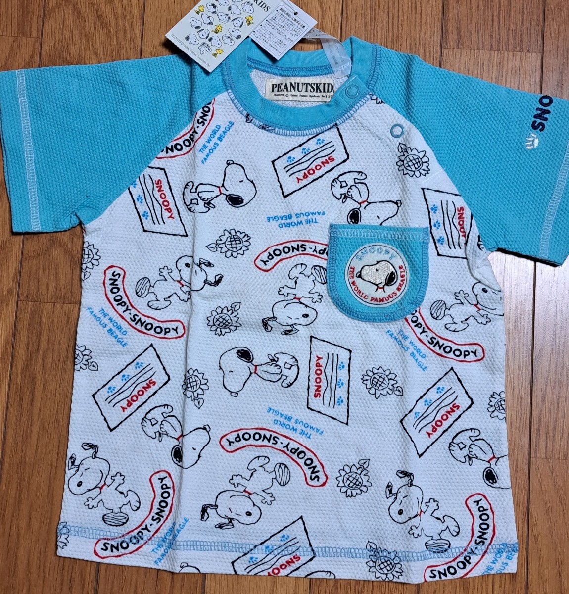 ★スヌーピー★Tシャツ★綿★半袖★子供服★キッズ★ポロシャツ★水色★95★拍卖