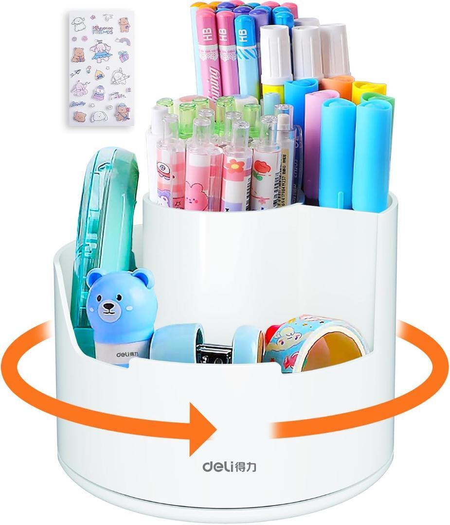 ペン立て 大容量 純粋な白 100%非再生PP無臭材質 360度回転 携帯電話のスタンドとして 文房具収納ボックス 収納ボックス (ホワイト)拍卖