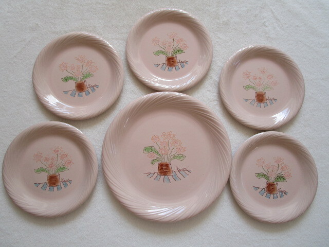 未使用 昭和レトロ 洋食器 皿 洋皿 大1×中5 6枚セット ベージュ お花 イラスト 直径27㎝ 直径19.3㎝ Kaori プレート 皿拍卖