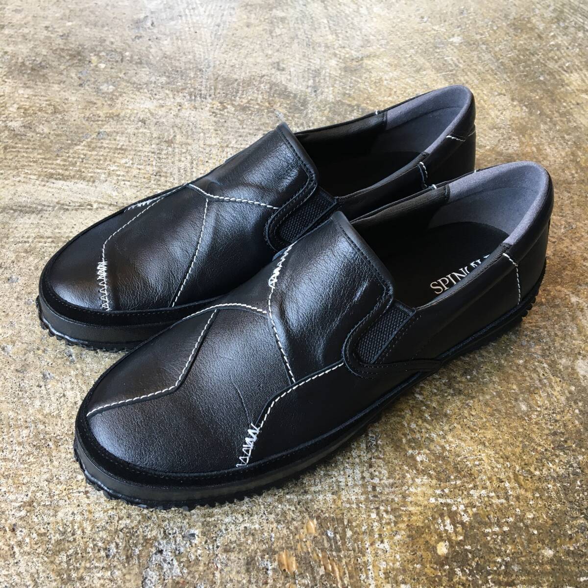 Sサイズ (24.5cm) | スピングル SPINGLE SP-1044 ブラック 黒 刺し子 ステッチワーク 靴 スリッポン Japan 日本製 (新品)(正規品)拍卖