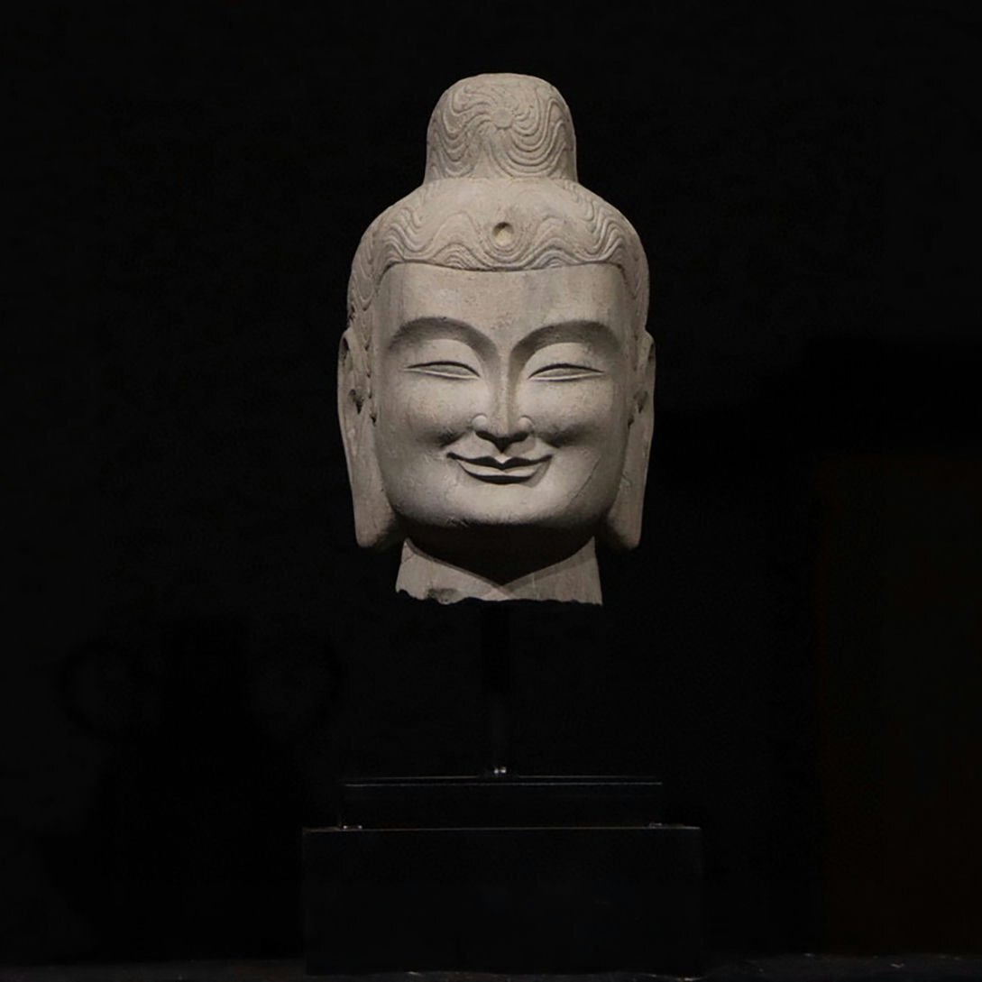 ▼渡鶴羽▼P586北魏時代 青石仏頭 青石仏首 青石細工彫刻★仏教古美術★仏像★細密細工★廃寺旧蔵★廃寺買出品拍卖