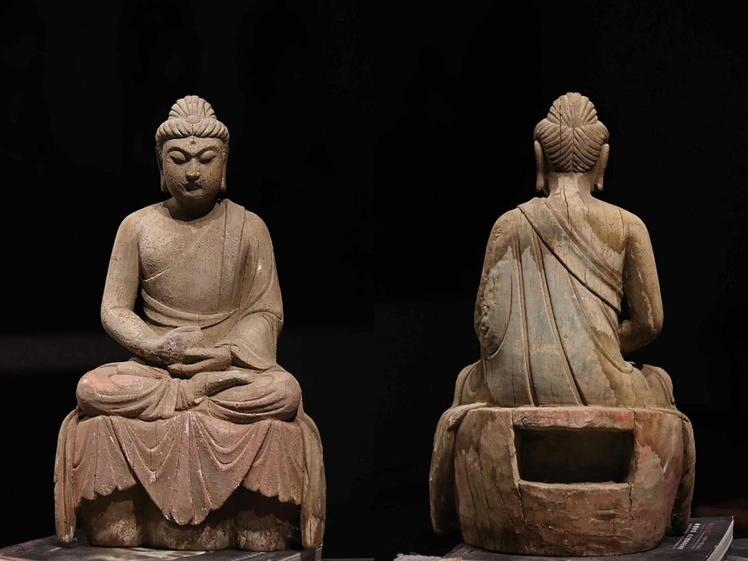 ▼渡鶴羽▼P580宋時代 楠木釈迦牟尼 彩絵 楠木細工彫刻★仏教古美術★仏像★細密細工★廃寺旧蔵★廃寺買出品拍卖