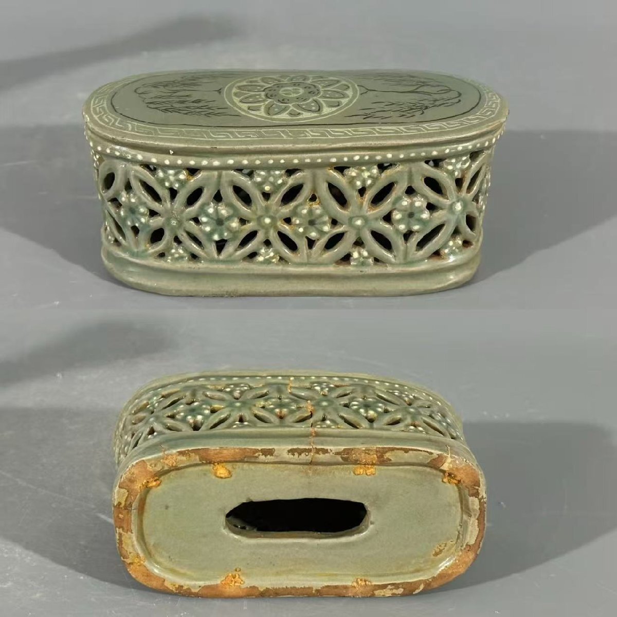 ▼渡鶴羽▼B441『朝鮮時代旧蔵』朝鮮古陶 朝鮮古美術 高麗磁 古高麗 李朝 高麗青磁枕★高さ7.5cm横幅17.5cm拍卖