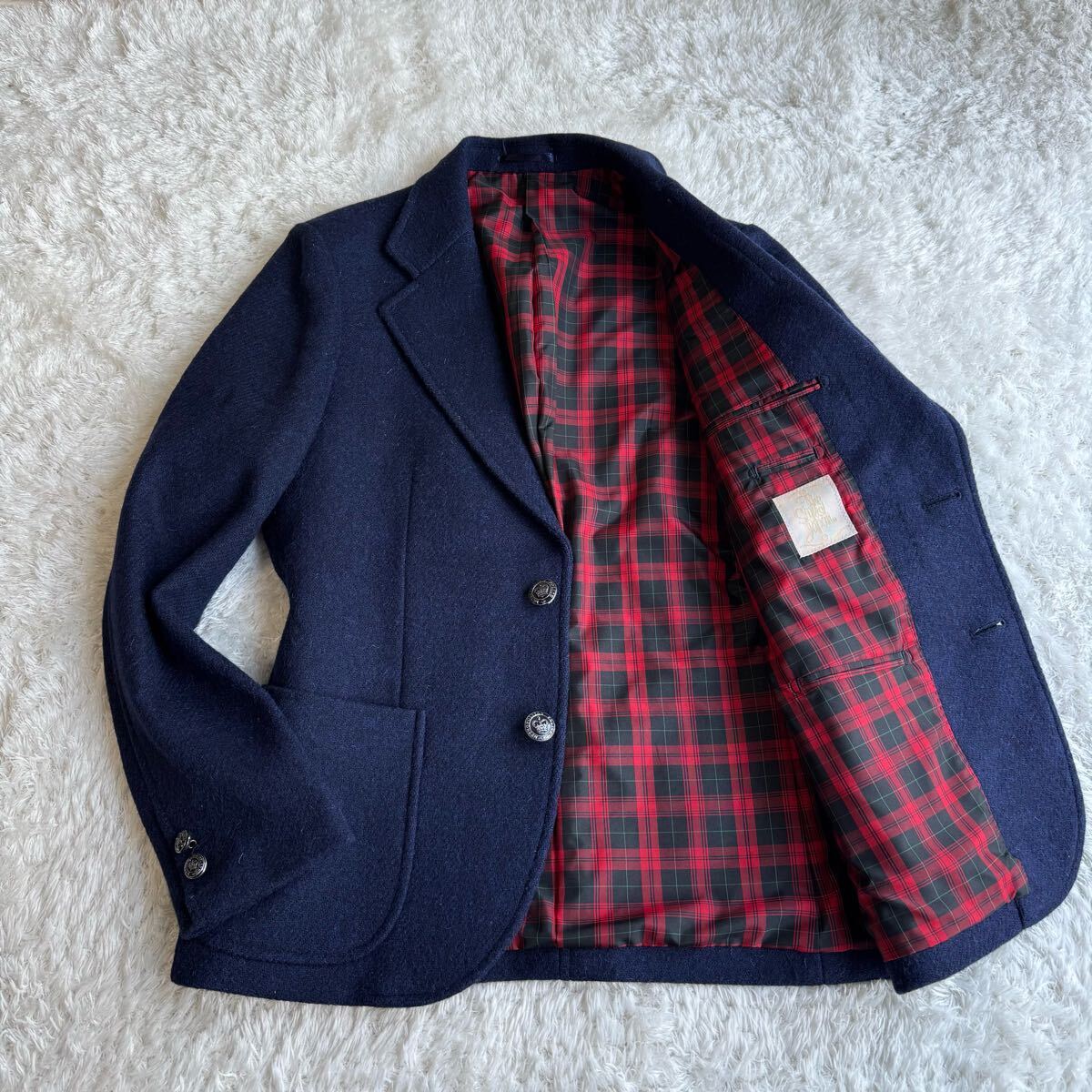 【美品】 The Stylist Japan ハリスツイード ジャケット 銀ボタン S相当 裏地 チェック拍卖
