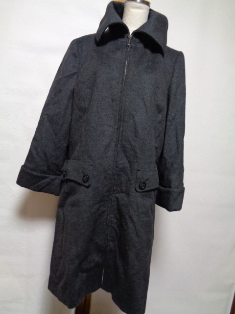美品*23区*48*カシミヤ入りコート*フードなしコート*ジップコート*チャコールグレー*大きいサイズ*エルモード*冬*19号*5L拍卖