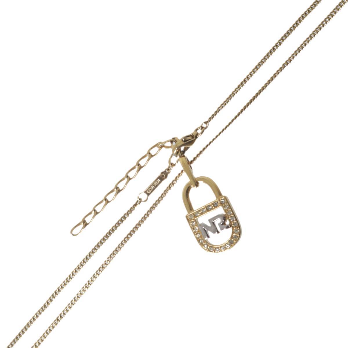 NINA RICCI ニナリッチ ロゴ ラインストーン ネックレス ゴールド×シルバー×クリア 首周り約43cm 重量約6.8g NT Bランク拍卖