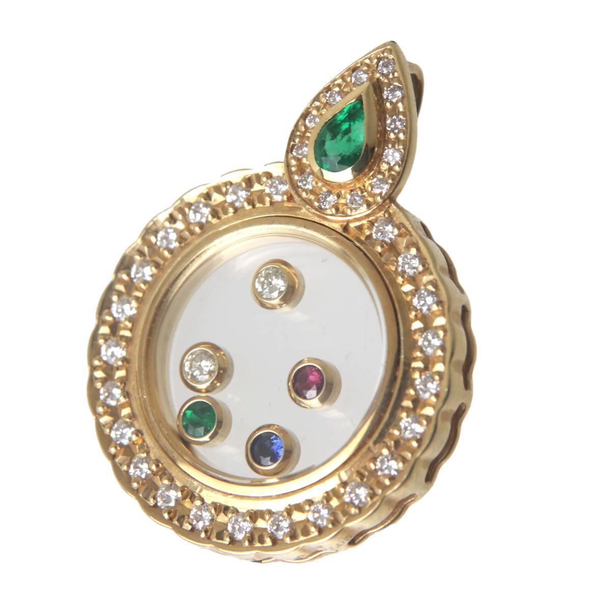 丸型 4貴石 ペンダントトップ D0.6 E0.18 0.05 R0.05 S0.05 K18 18金 ダイヤモンド エメラルド ルビー サファイア 全長30.7mm 約8.9g NT拍卖