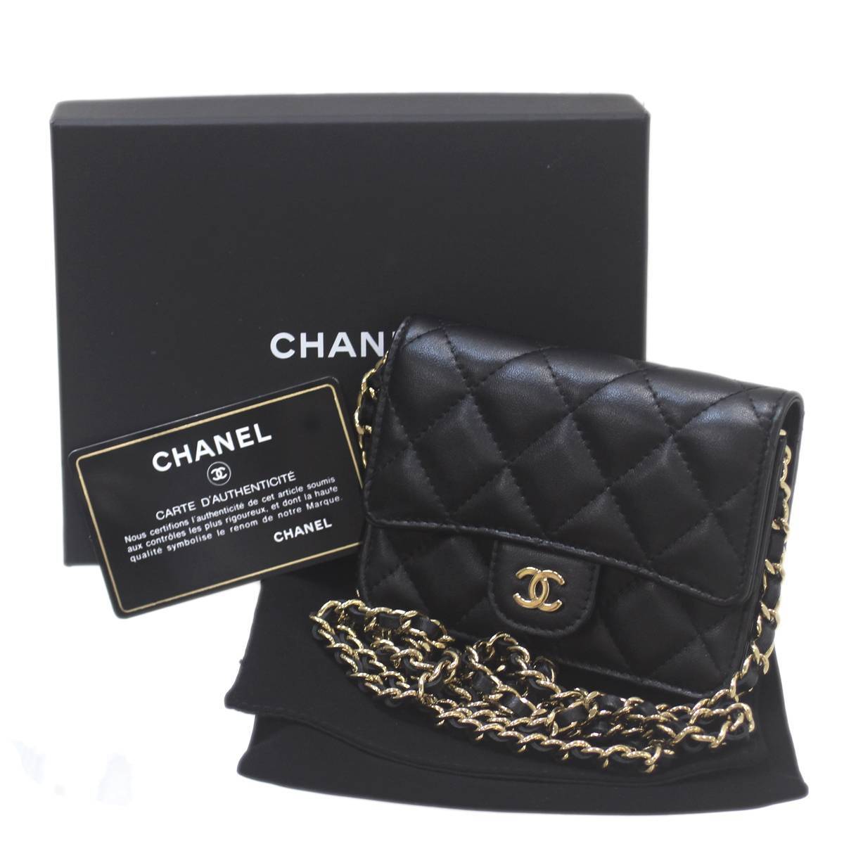 CHANEL/シャネル チェーンウォレット マトラッセ ブラック 32019904 GCカード、保存袋、保存箱 本体シール有り IS ABランク拍卖