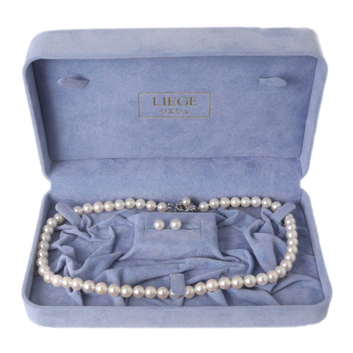 LIEGE リエジェ パールネックレス ピアス セット ネックレス:本真珠×金具SILVER ピアス:本真珠×金具K14WG 箱 NT Bランク拍卖